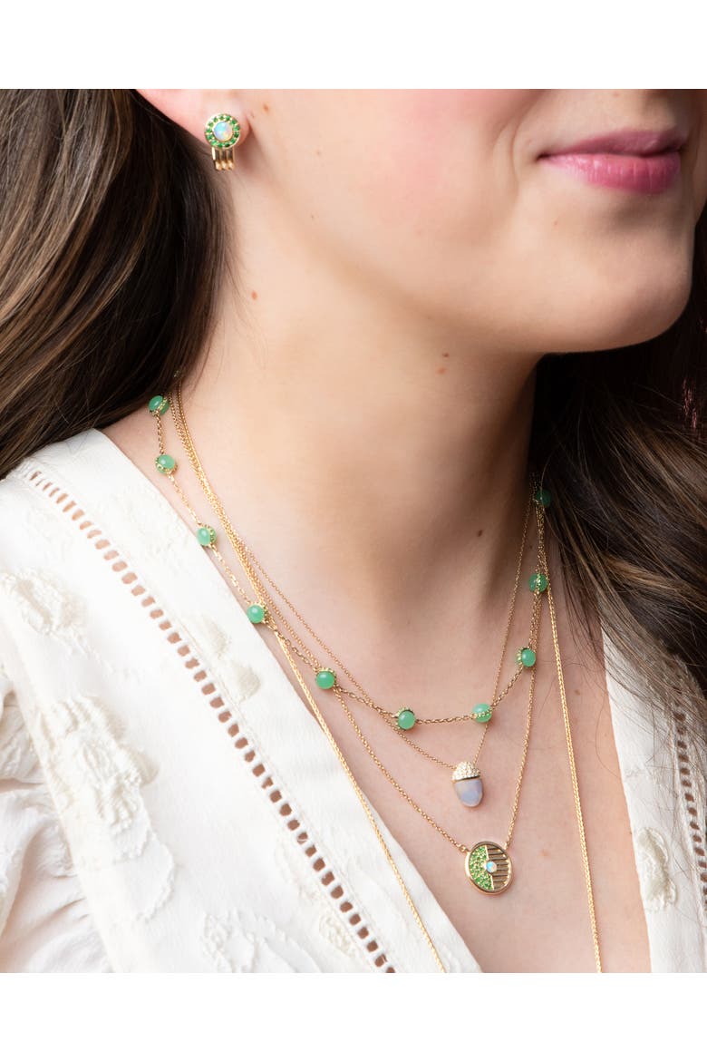 Found Cabochon Station Necklace, Alternate, color, Chrysoprase & Tsavorite-Gold