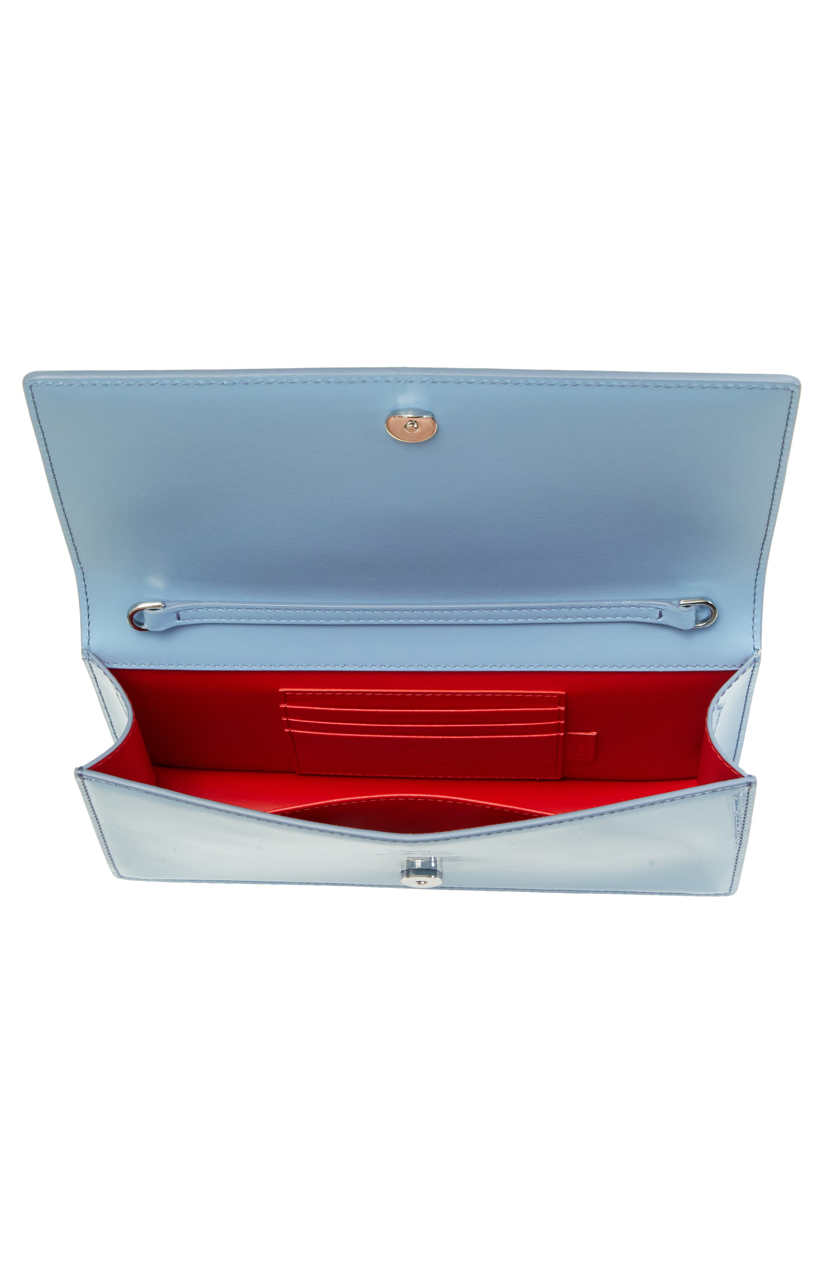 Christian Louboutin Bettina Patent Leather Clutch, Alternate, color, Ceruleo/ Silver