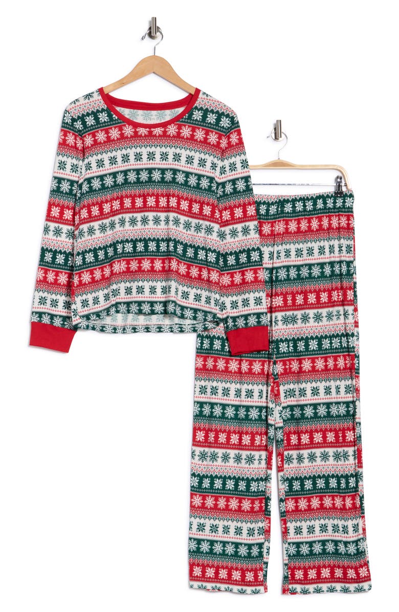 JACLYN Mom Matching Family Fair Isle Snowflake Top & Pants Pajamas, Alternate, color, Bergen Fair Isl