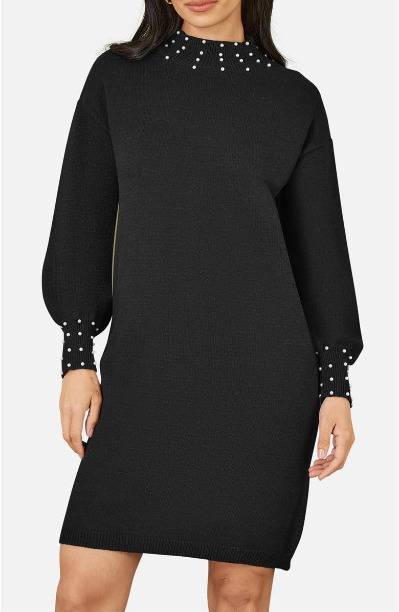 Yumi Bead Detail Knitted Sweater Dress, Alternate, color, Black
