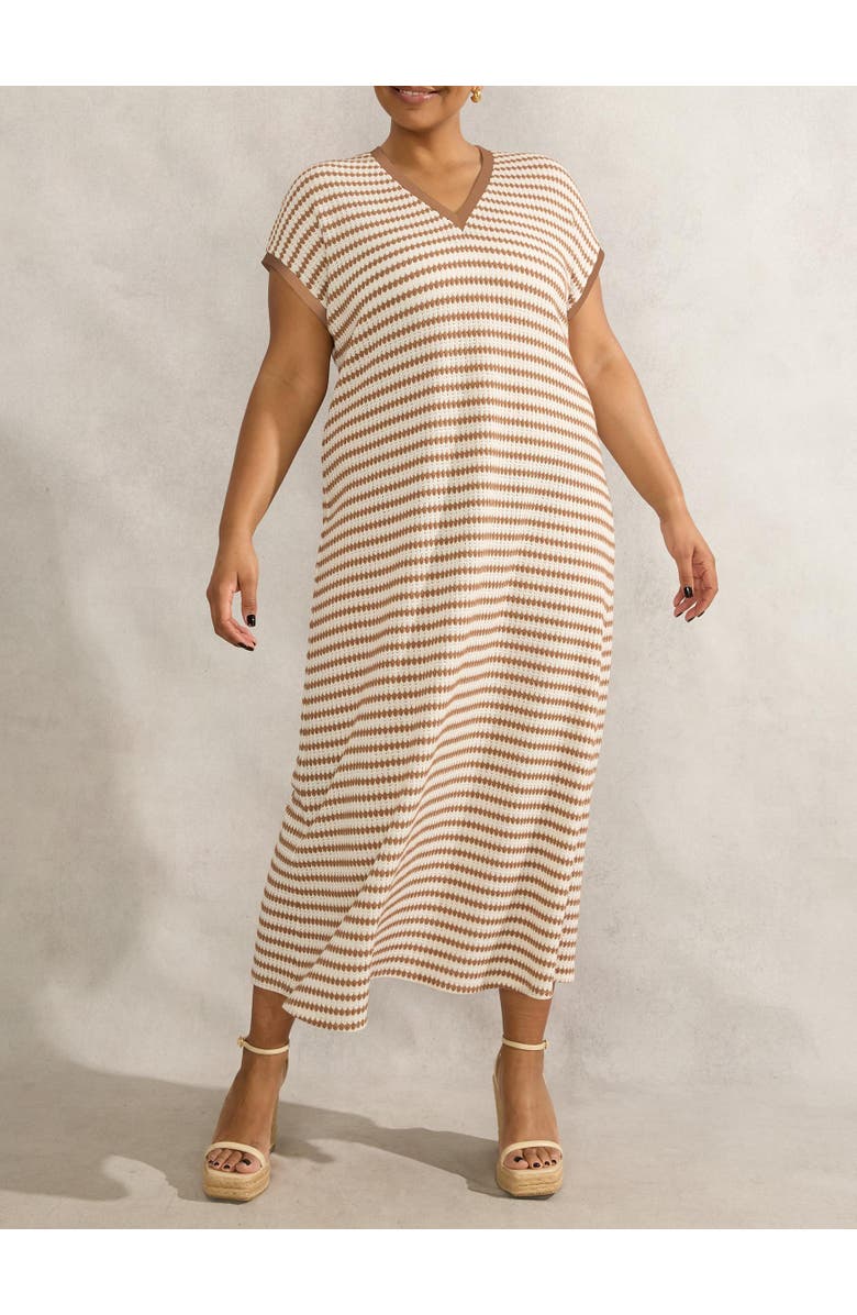 Live Unlimited Contrast Stripe Crochet Dress, Alternate, color, Multi / Tan