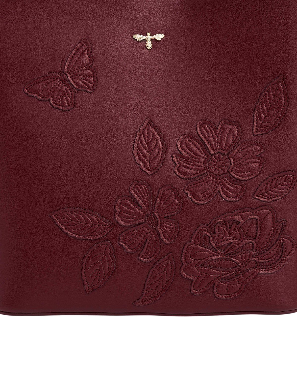 Floral Applique Margot Bucket Purse, Alternate, color, Burgundy