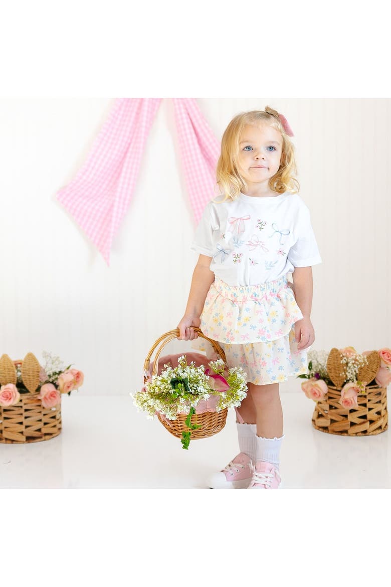 Floral & Bow Watercolor Short Sleeve T-Shirt, Alternate, color, White