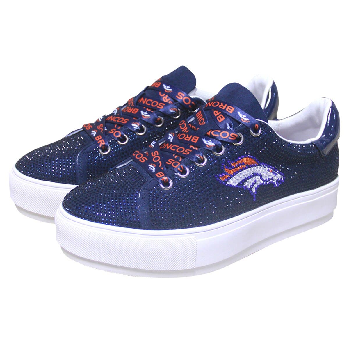 CUCE Women's Cuce Navy Denver Broncos Team Color Crystal Sneakers, Main, color, 