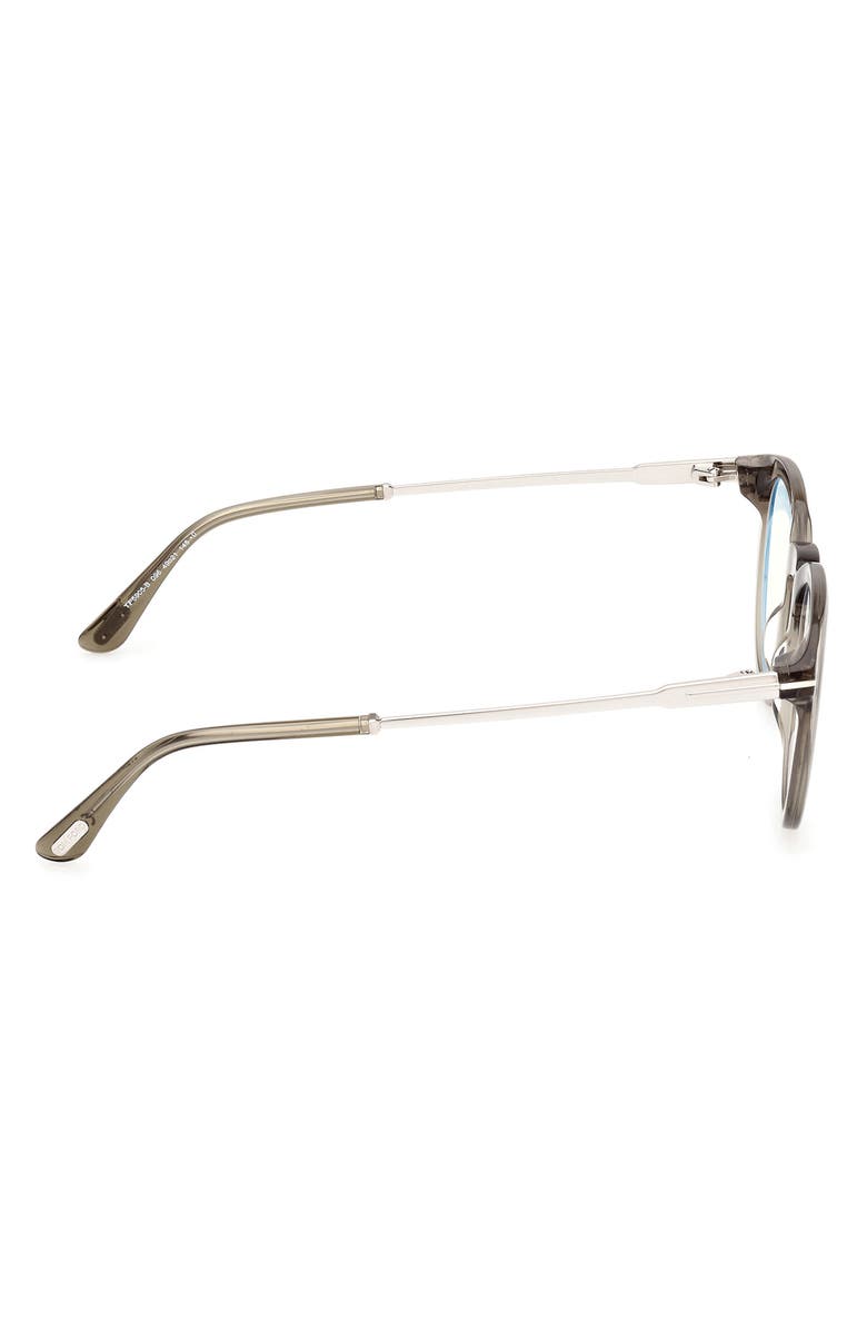 TOM FORD 49mm Round Blue Light Blocking Optical Glasses, Alternate, color, Olive / Palladium / T Logo