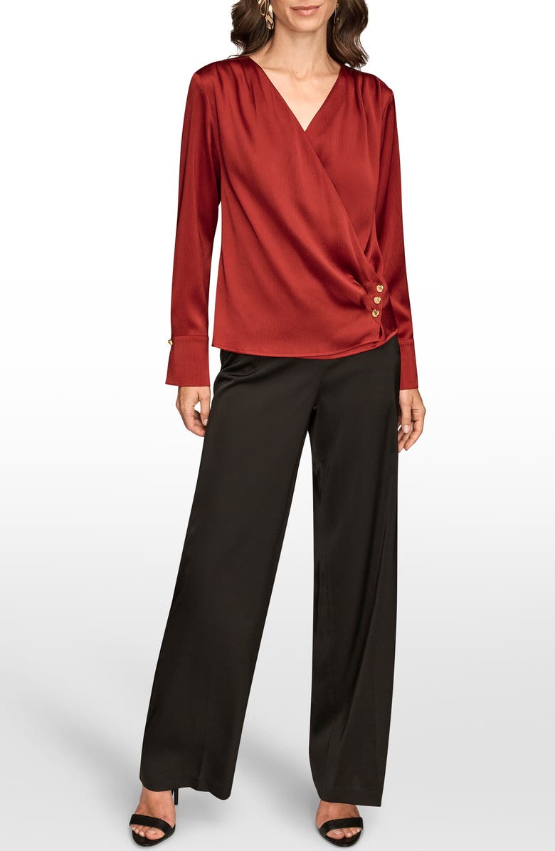 Donna Karan New York Hammered Satin Faux Wrap Top, Alternate, color, Metropolit