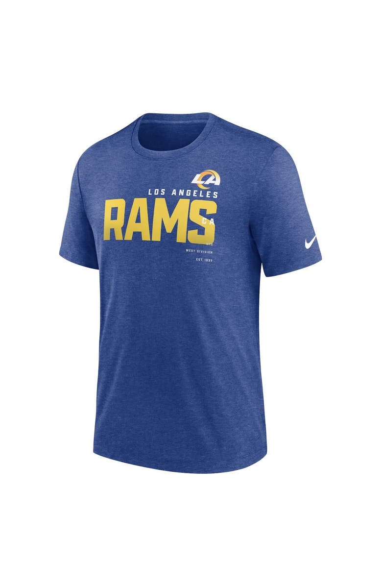 Nike Men's Nike Heather Royal Los Angeles Rams Team Tri-Blend T-Shirt, Alternate, color, Heather Royal