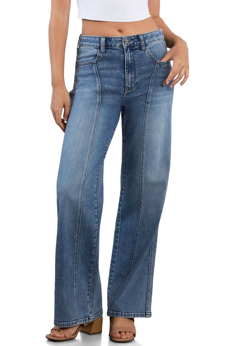 Side Twist Wide Leg Jeans, Main, color, GATHER BLUE