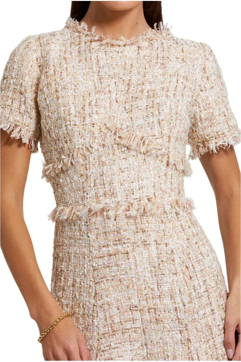 Boucle Short Sleeve A Line Midi Dress, Alternate, color, Blush