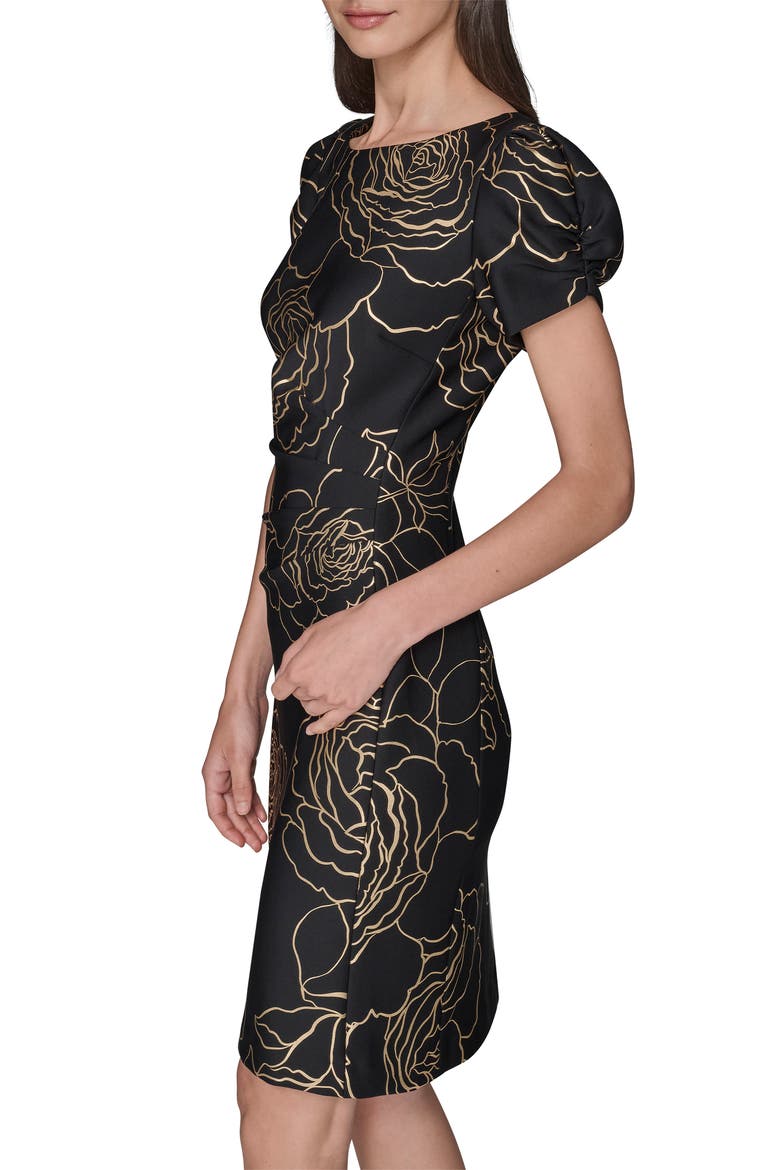 Metallic Floral Sheath Dress, Alternate, color, BLACK/ GOLD