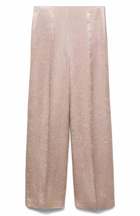 MANGO Crinkle Satin Wide Leg Pants
