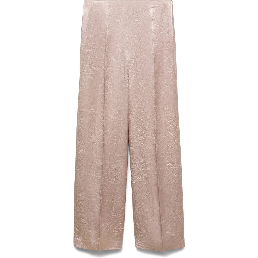 Mango Crinkle Satin Wide Leg Pants In Pink