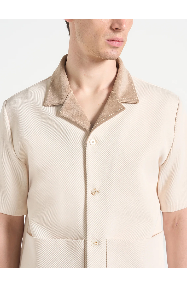 Manière De Voir Joel Twill Shirt with Suede Revere Collar, Alternate, color, Cream