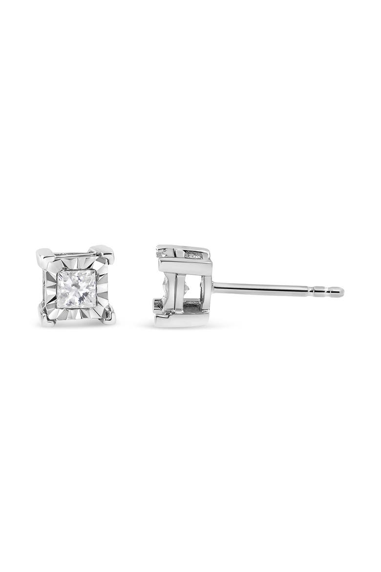 Silver 1/4 Ctw Diamond Miracle Princess Solitaire Stud Earrings, Alternate, color, White