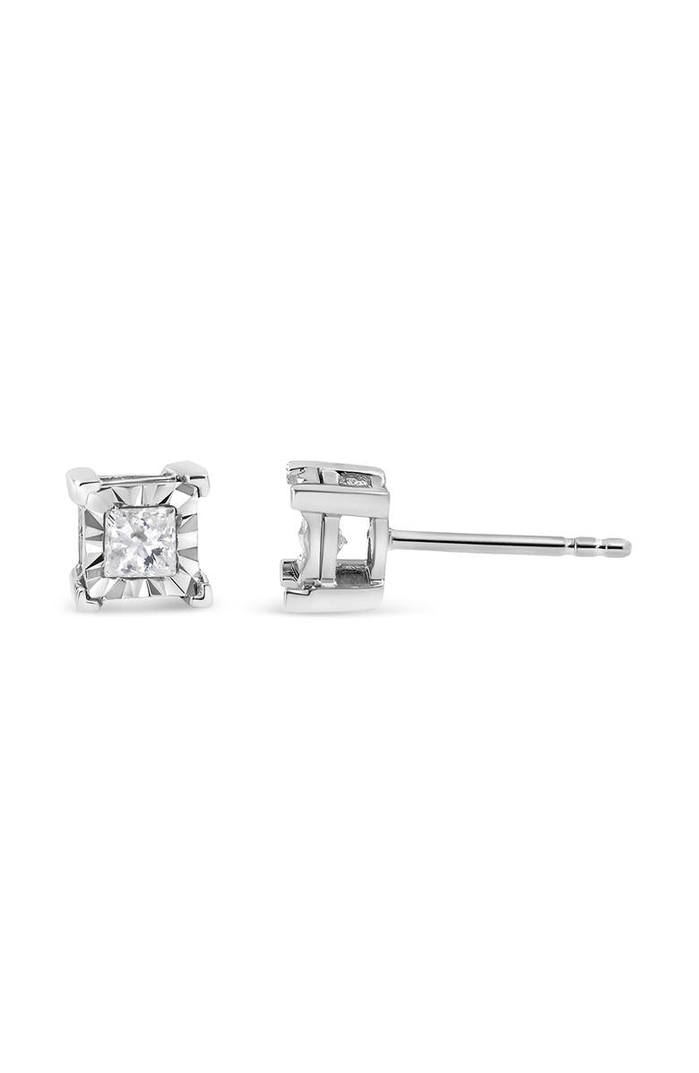 Haus of Brilliance Silver 1/2 Ct Diamond Miracle Princess Solitaire Stud Earrings, Alternate, color, White