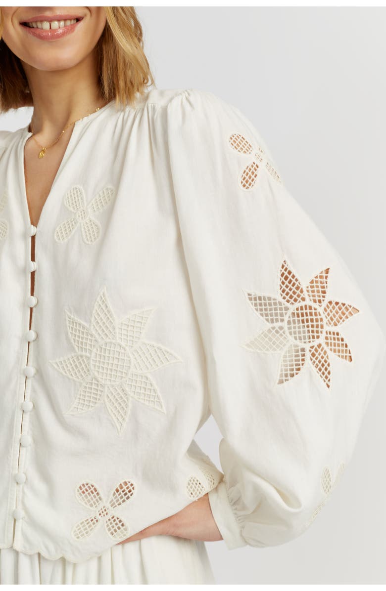 Chinti & Parker Linen-Blend Broderie Blouse, Alternate, color, Cream