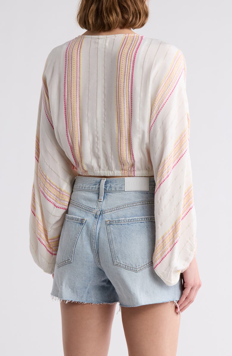 Elan Yarn Stripe Tie Front Cover-Up Top, Alternate, color, White Pink Str