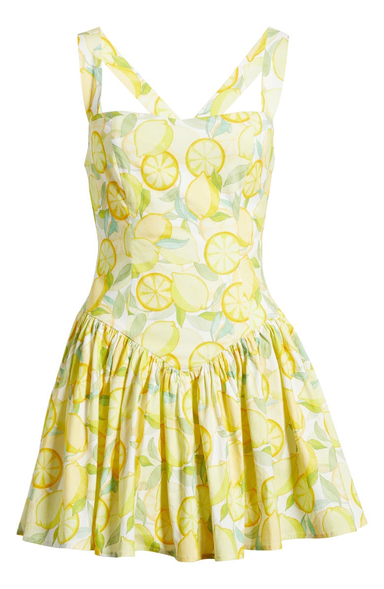 Avec Les Filles Lemon Print Stretch Cotton Minidress, Alternate, color, Limoncello