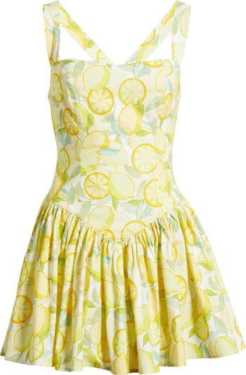 Lemon Print Stretch Cotton Minidress