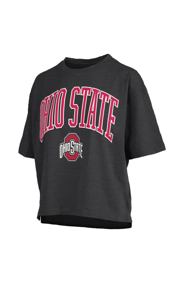 PRESSBOX Women's Pressbox Black Ohio State Buckeyes Nelson Arch Over Logo Waist Length Oversized Slub T-Shirt, Alternate, color,