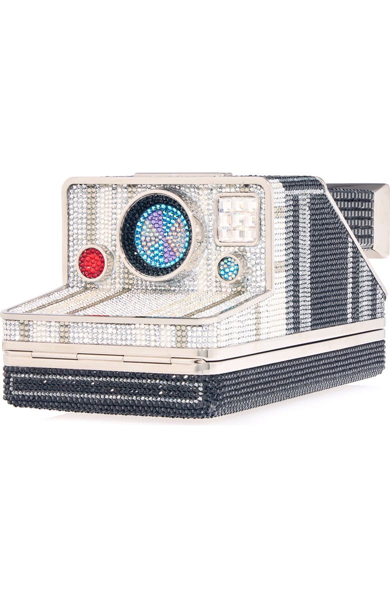 JUDITH LEIBER COUTURE Elsa Instant Camera Crystal Clutch, Main, color, Silver Jet Multi