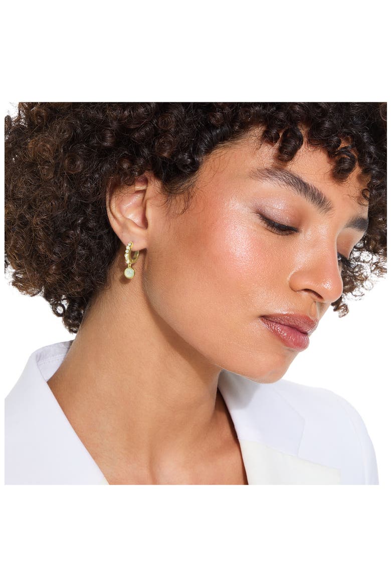 Cabochon & Faux Pearl Huggie Drop Earrings, Alternate, color, OPAL
