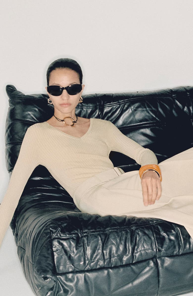 MANGO Paris Long Sleeve Mixed Media Dress, Alternate, color, Ecru