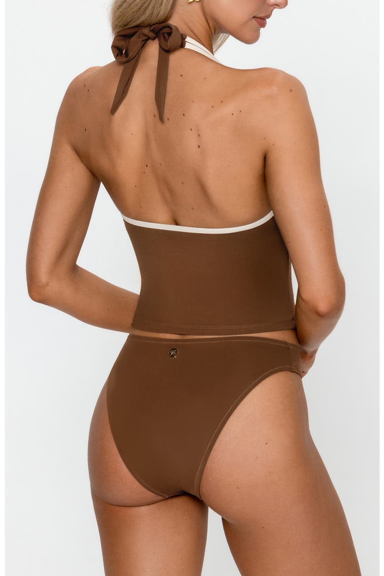 Halter High Leg Tankini Set, Alternate, color, Brown