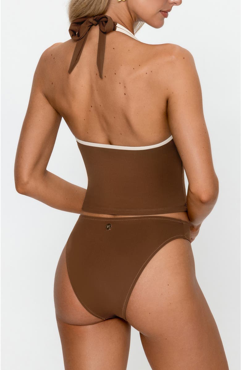 PS by Cupshe Halter High Leg Tankini Set, Alternate, color, Brown