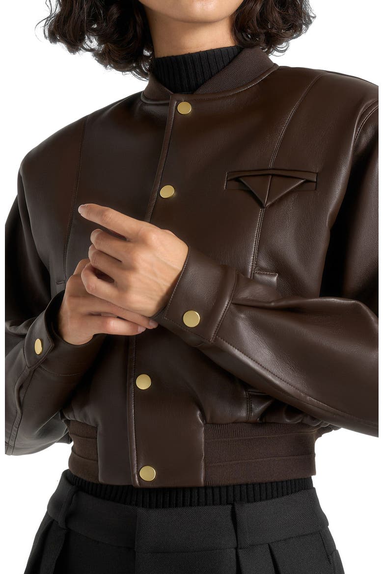Zina Leather Wide Shoulder Bomber Jacket, Alternate, color, Brown