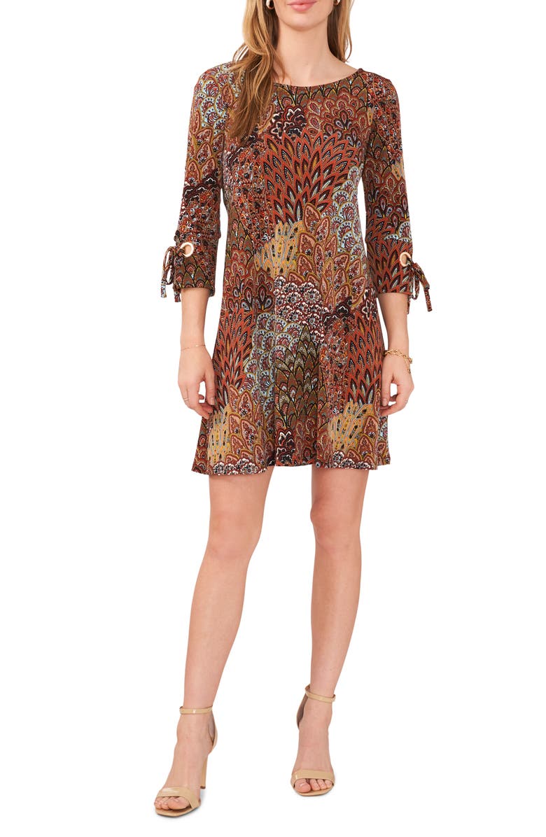 Chaus Paisley Grommet Detail A-Line Dress, Main, color, 