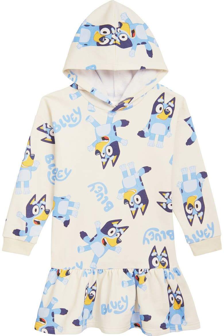 Fleece Hooded Dress, Main, color, Ivory Bluey