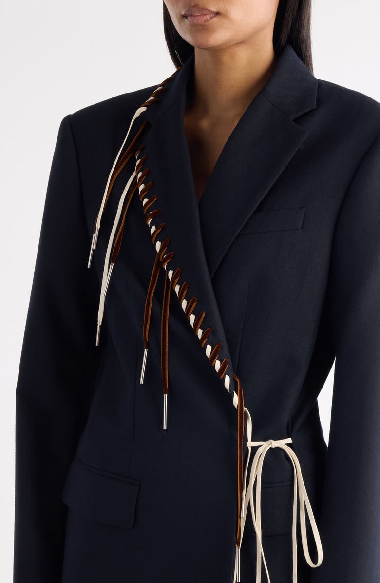 Dries Van Noten Baftan Whipstitched Wool Herringbone Blazer, Alternate, color, Navy