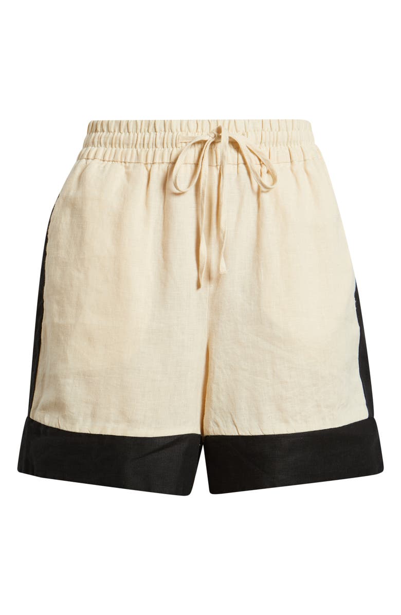 MANGO Morti Colorblock Linen Shorts, Main, color, Ecru