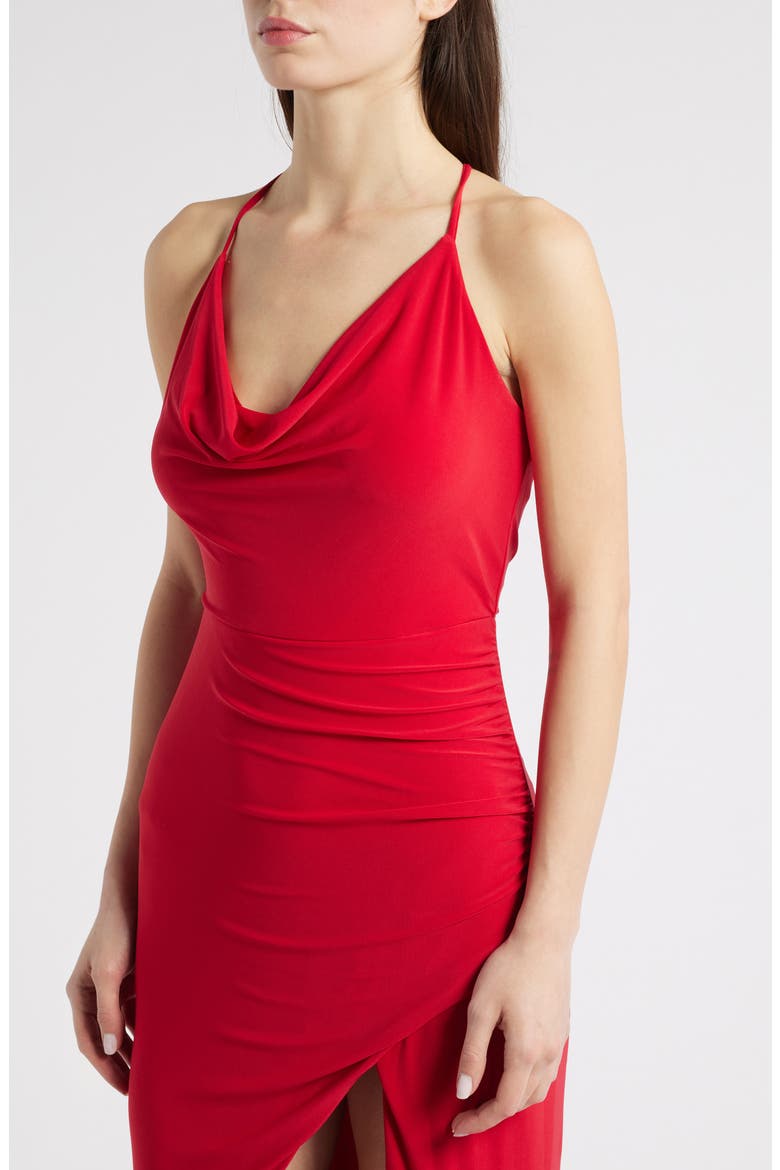 Cowl Neck Ruched Back Gown, Alternate, color, RED