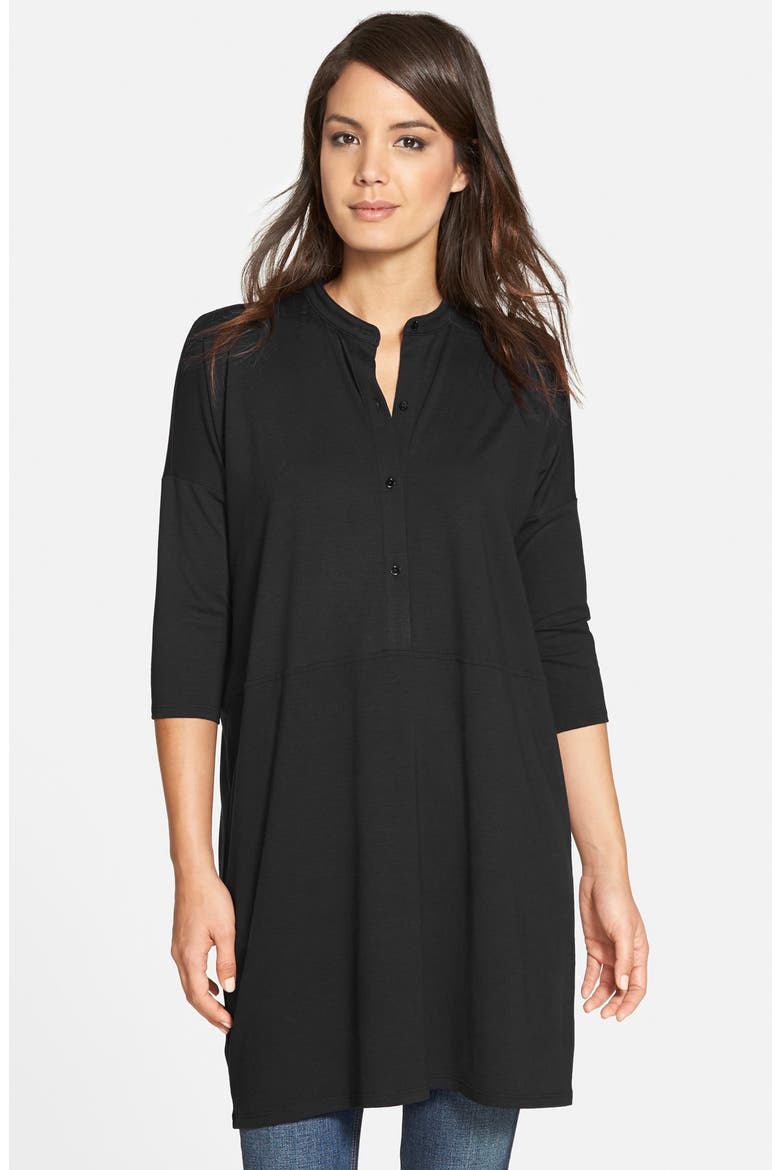 Mandarin Collar Jersey Tunic, Main, color, BLACK