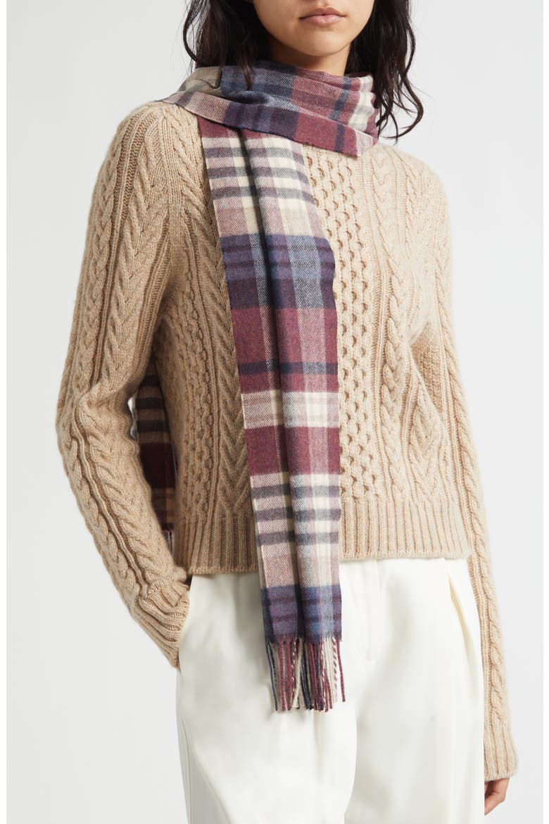 Oversize Check Cashmere Scarf, Alternate, color, DAMSON RU7633