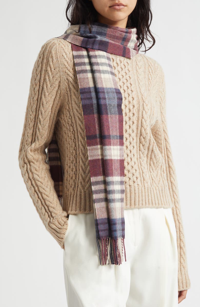 Johnstons of Elgin Oversize Check Cashmere Scarf, Alternate, color, Damson Ru7633