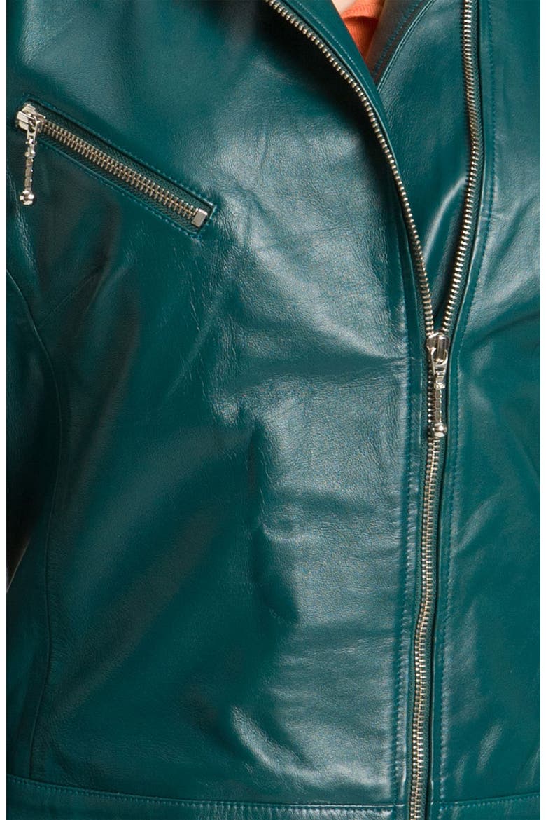 Leather Moto Jacket, Alternate, color, TEAL