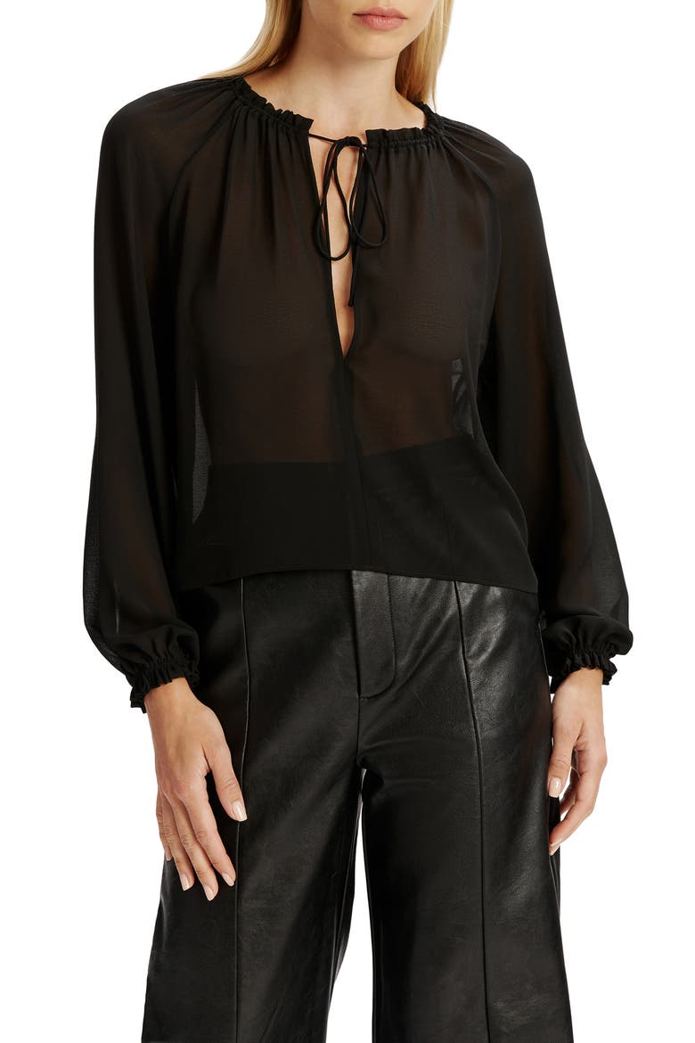 Landen Split Neck Top, Main, color, BLACK