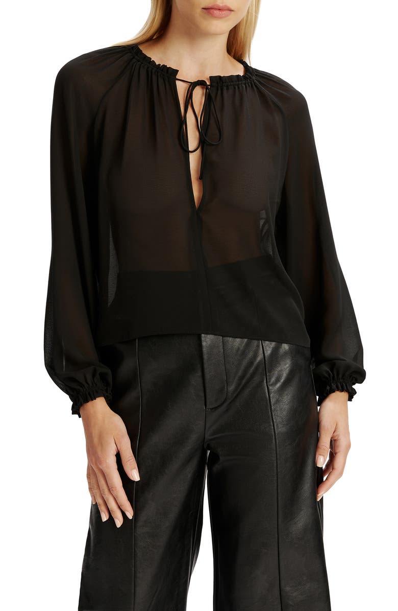 Bardot Landen Split Neck Top, Main, color, Black