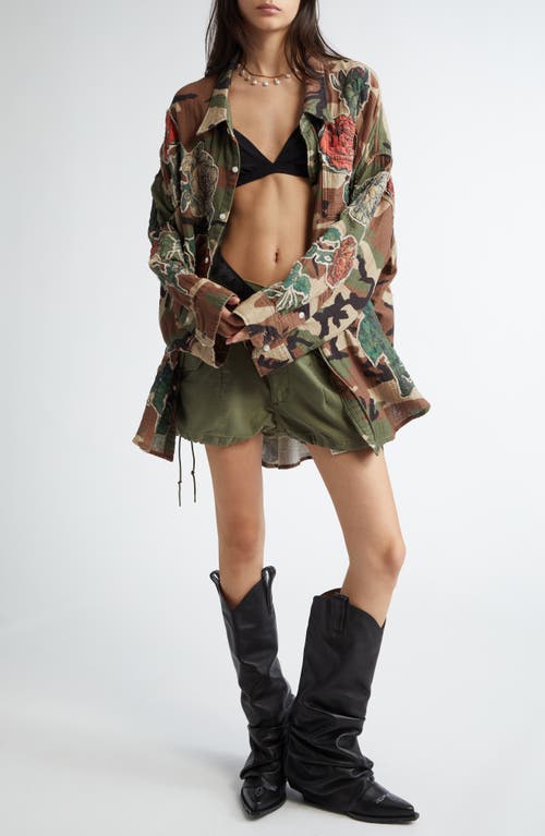 R13 Marianne Cargo Short In Olive Sateen