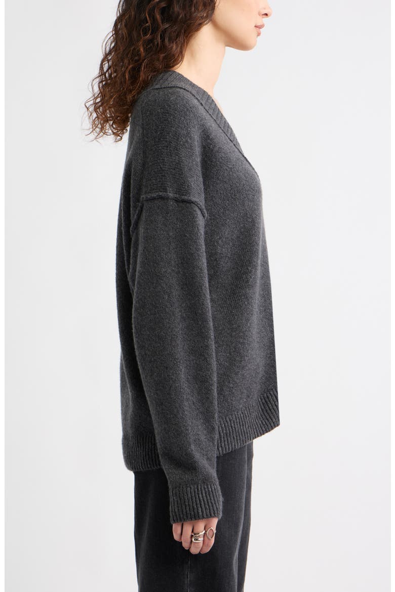Slouchy V-Neck Sweater, Alternate, color, GREY DARK CHARCOAL HEATHER