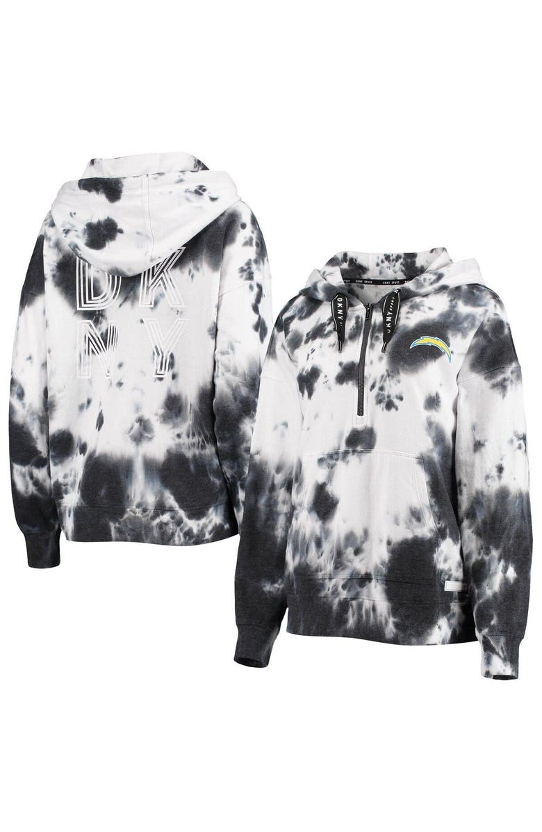 DKNY SPORT Women's DKNY Sport White/Black Los Angeles Chargers Dakota Oversized Tie-Dye Half-Zip Hoodie, Main, color, White