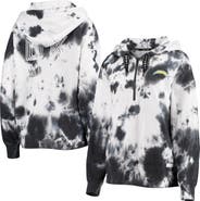 DKNY SPORT Women's DKNY Sport White/Black Los Angeles Chargers Dakota Oversized Tie-Dye Half-Zip Hoodie