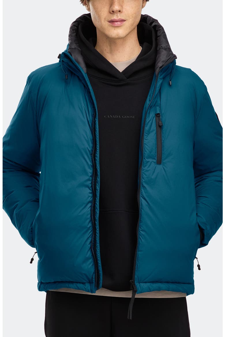 Lodge Packable Down Hooded Jacket, Main, color, GUARD BLUE - BLEU GARDE