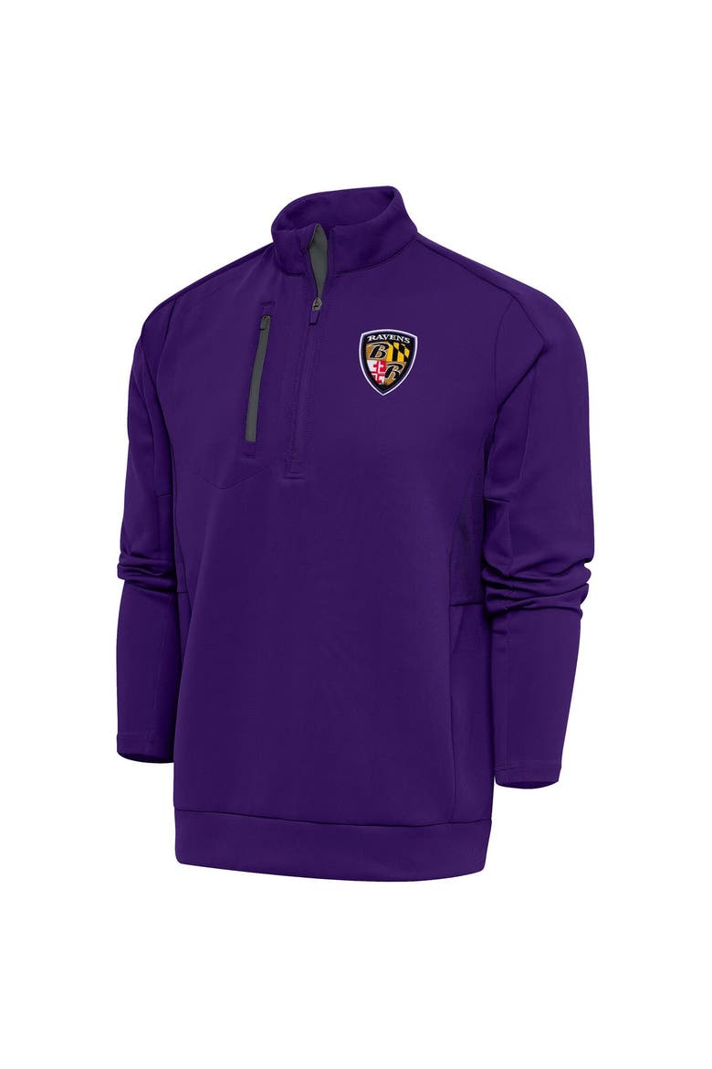 Men's Antigua Purple Baltimore Ravens Team Logo Throwback Generation Quarter-Zip Pullover Top, Main, color, Purple