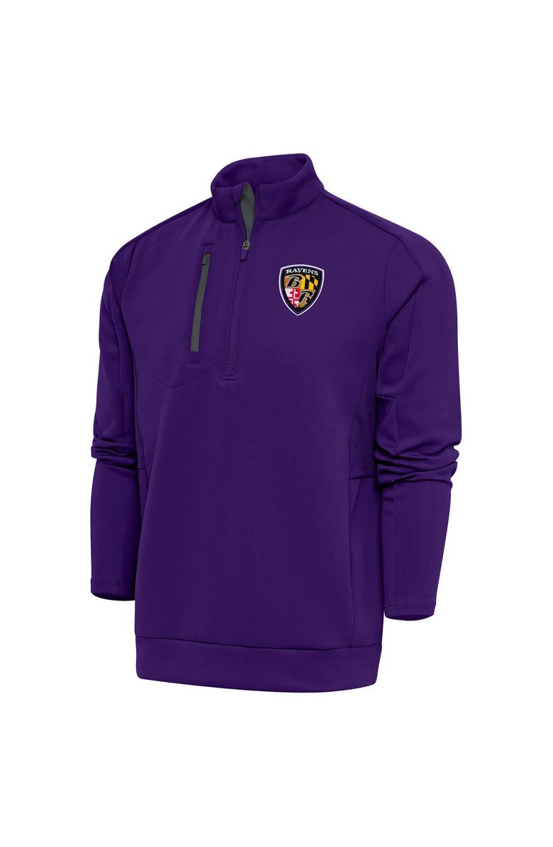 ANTIGUA Men's Antigua Purple Baltimore Ravens Team Logo Throwback Generation Quarter-Zip Pullover Top, Main, color, Purple