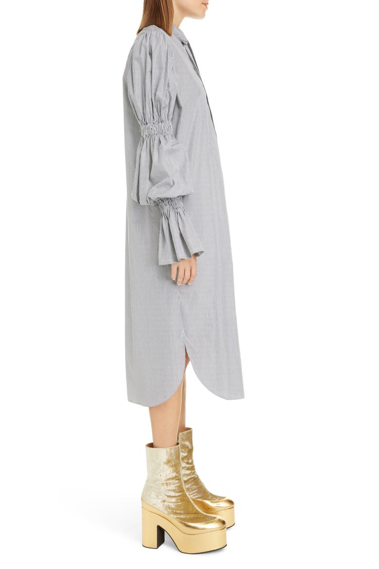 Doves Pinstripe Long Sleeve Shirtdress, Alternate, color, BLACK