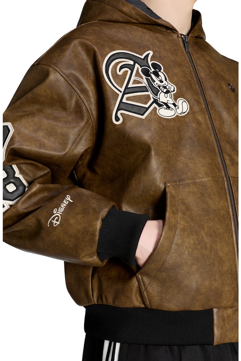 Disney Hooded Faux Leather Jacket, Alternate, color, AURORA COFFEE